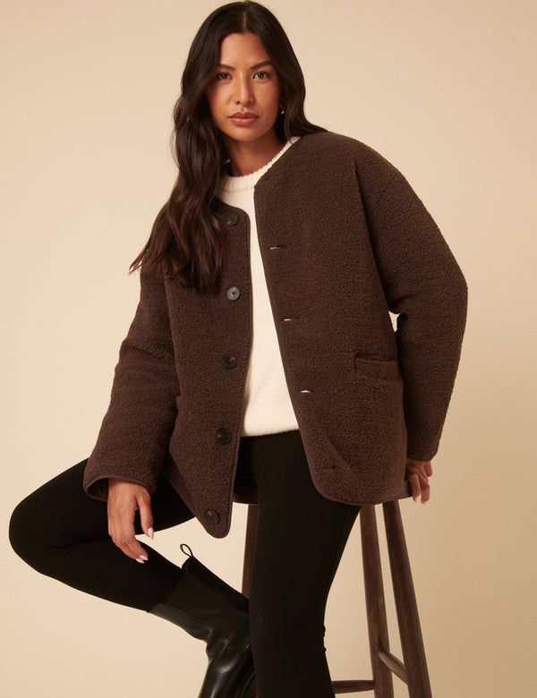 nobody’s child Brown Reversible Borg Qulited Jacket