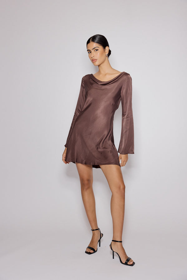 nobody’s child Brown Satin Cowl Neck Leighton Mini Dress