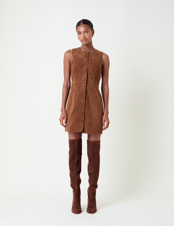 nobody’s child Brown Suede Eleanor Mini Pinafore Dress