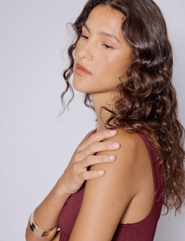 Nobody’s Child Burgundy Asymmetrical Drop Waist Valentina Midi Dress