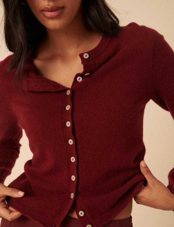 Nobody’s Child Burgundy Cashmere Crew Neck Cardigan