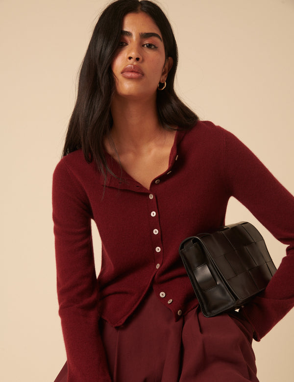 Nobody’s Child Burgundy Cashmere Crew Neck Cardigan