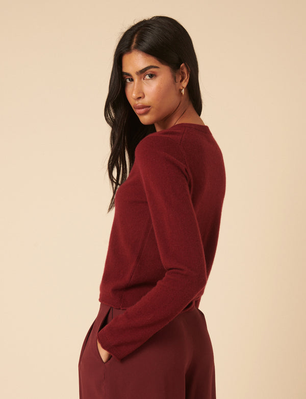 Nobody’s Child Burgundy Cashmere Crew Neck Cardigan
