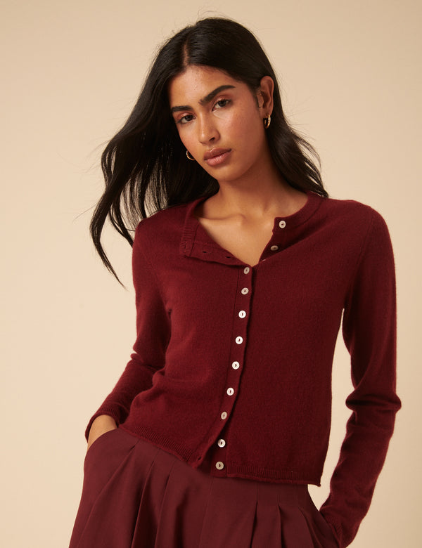 nobody’s child Burgundy Cashmere Crew Neck Cardigan