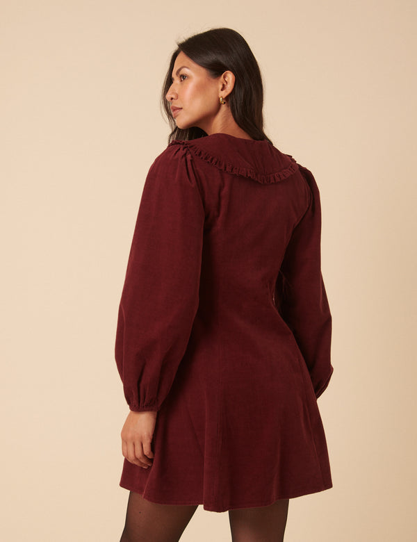 Nobody’s Child Burgundy Cord Collared Emma Mini Dress