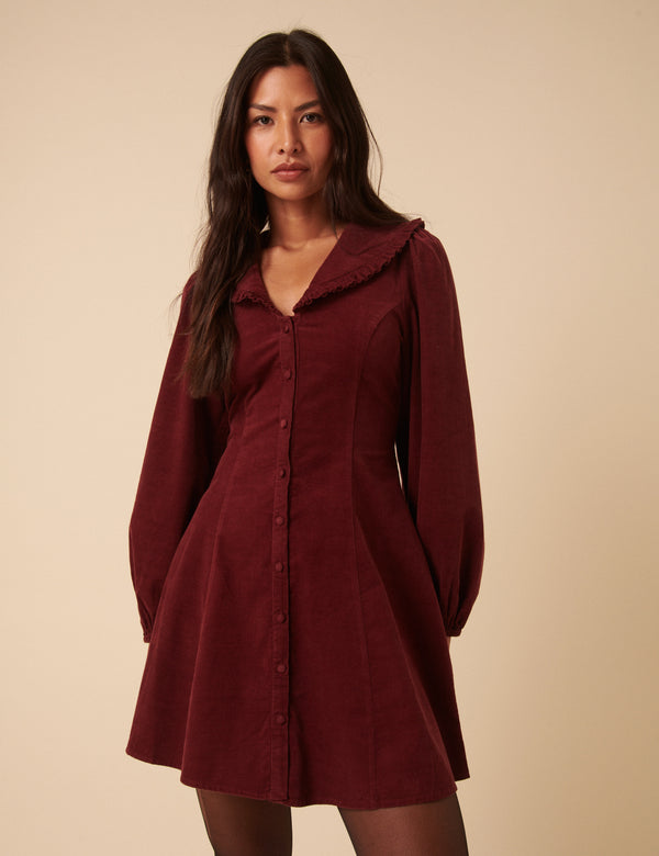 nobody’s child Burgundy Cord Collared Emma Mini Dress