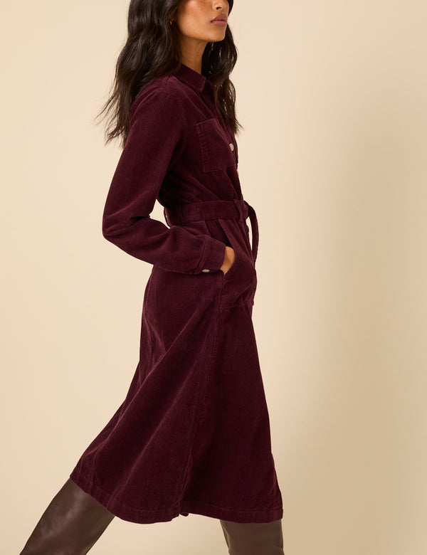 nobody’s child Burgundy Cord Finchley Midi Shirt Dress