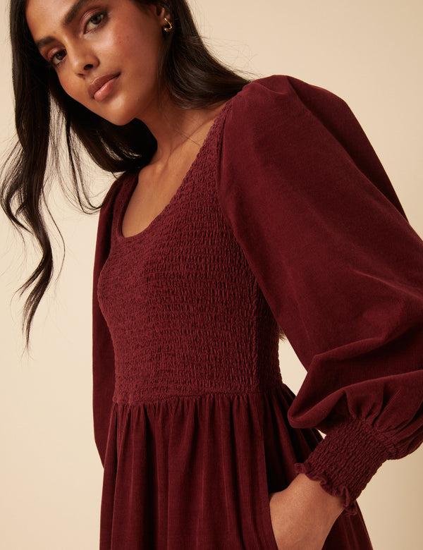 Nobody’s Child Burgundy Cord Tiered Ruby Midi Dress