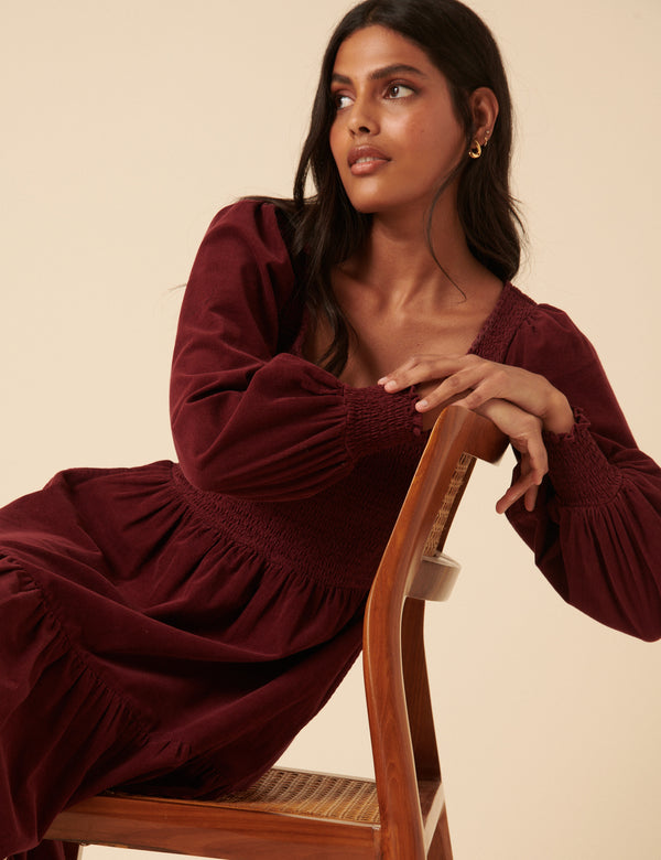 Nobody’s Child Burgundy Cord Tiered Ruby Midi Dress