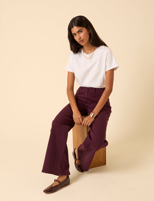 Nobody’s Child Burgundy High Rise Soho Wide Leg Jeans