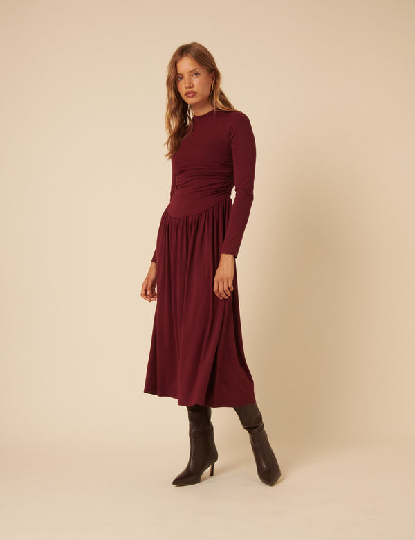 nobody’s child Burgundy Long Sleeve Drop Waist Aubrey Midaxi Dress