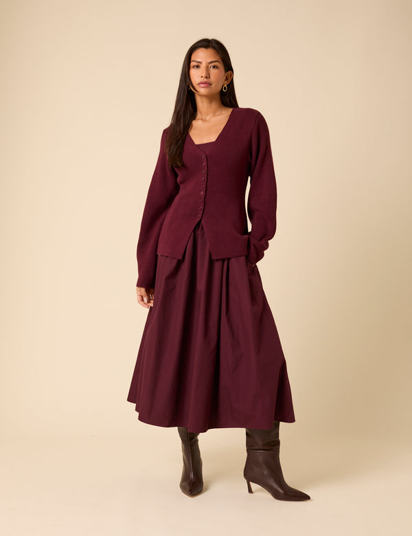 Nobody’s Child Burgundy Longline Balloon Sleeve Cardigan