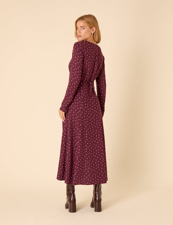 Nobody’s Child Burgundy Polka Dot Delilah Midi Dress