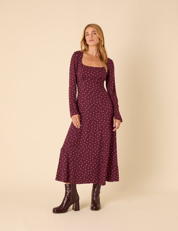 nobody’s child Burgundy Polka Dot Delilah Midi Dress