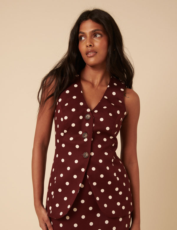 Nobody’s Child Burgundy Polka Dot Longline Waistcoat