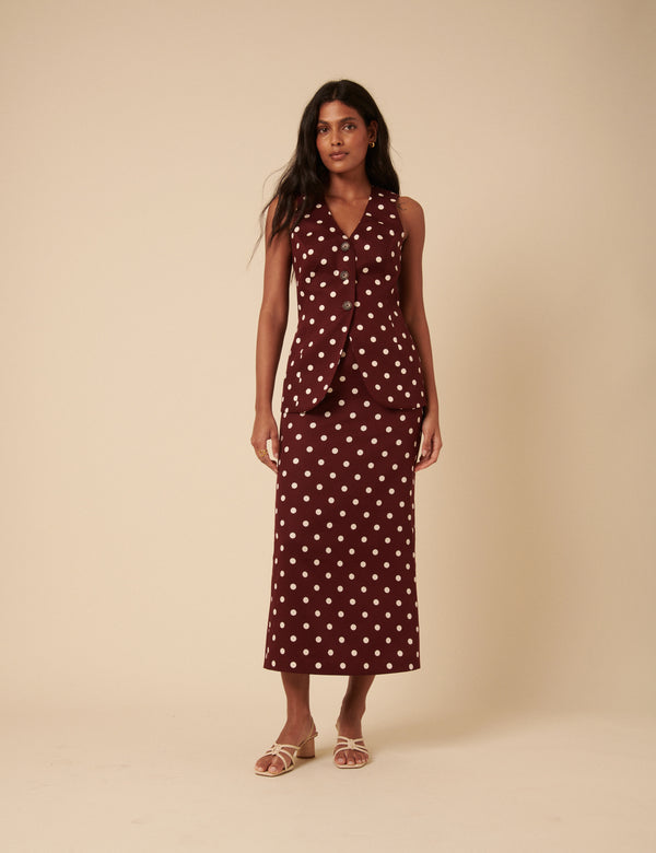 Nobody’s Child Burgundy Polka Dot Longline Waistcoat