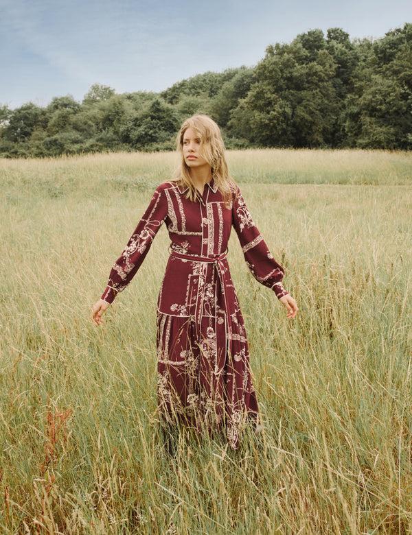 nobody’s child Burgundy Printed Brooklyn Midi Shirt Dress