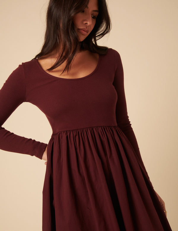 Nobody’s Child Burgundy Scoop Neck A-Line Midi Dress