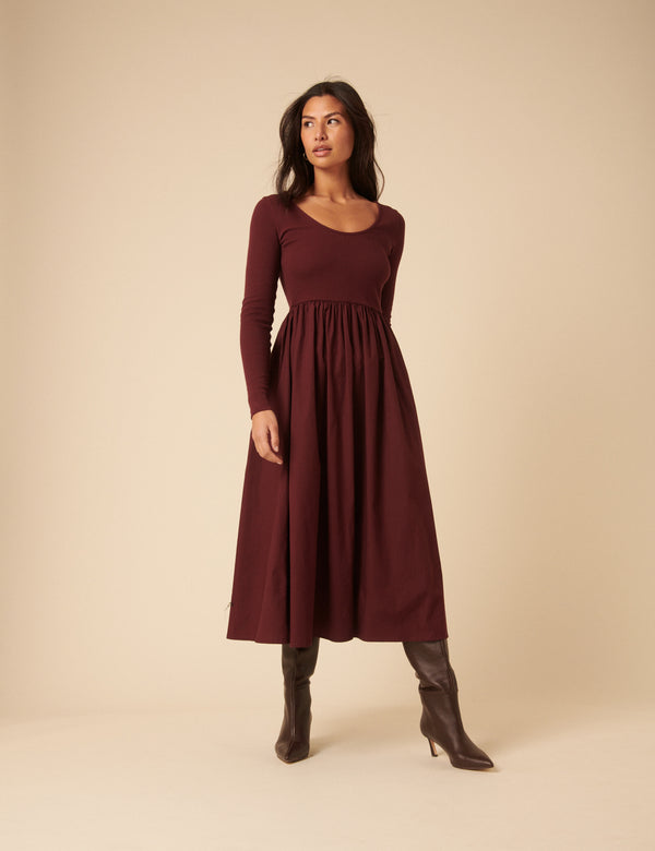 nobody’s child Burgundy Scoop Neck A-Line Midi Dress