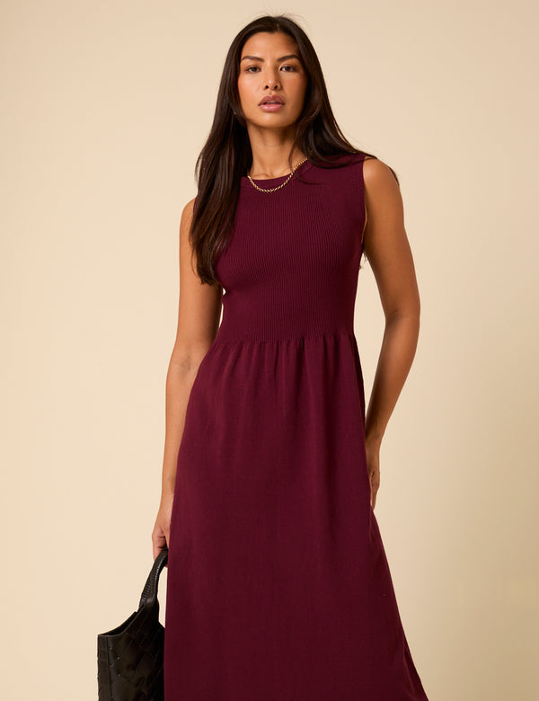 Nobody’s Child Burgundy Sleeveless Knitted Midi Dress