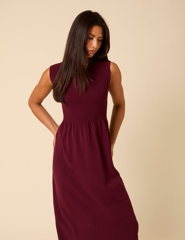 Nobody’s Child Burgundy Sleeveless Knitted Midi Dress