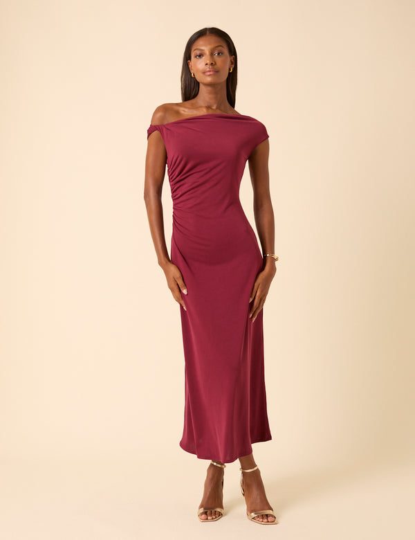 nobody’s child Burgundy Twist Shoulder Bethany Midi Dress nobody’s child Burgundy Twist Shoulder Bethany Midi Dress