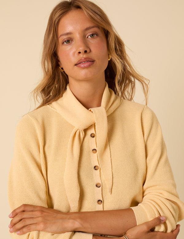Nobody’s Child Butter Yellow Neck Tie Scarf Cardigan
