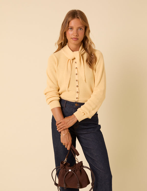 Nobody’s Child Butter Yellow Neck Tie Scarf Cardigan