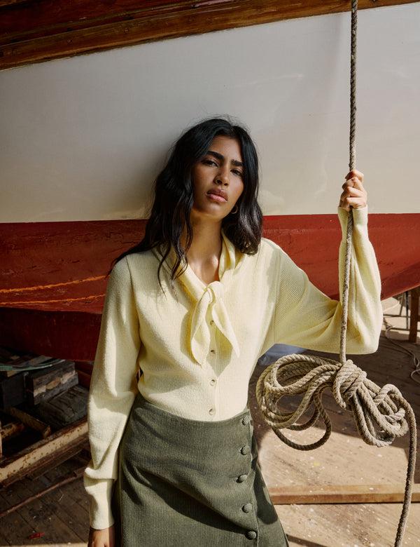 nobody’s child Butter Yellow Neck Tie Scarf Cardigan