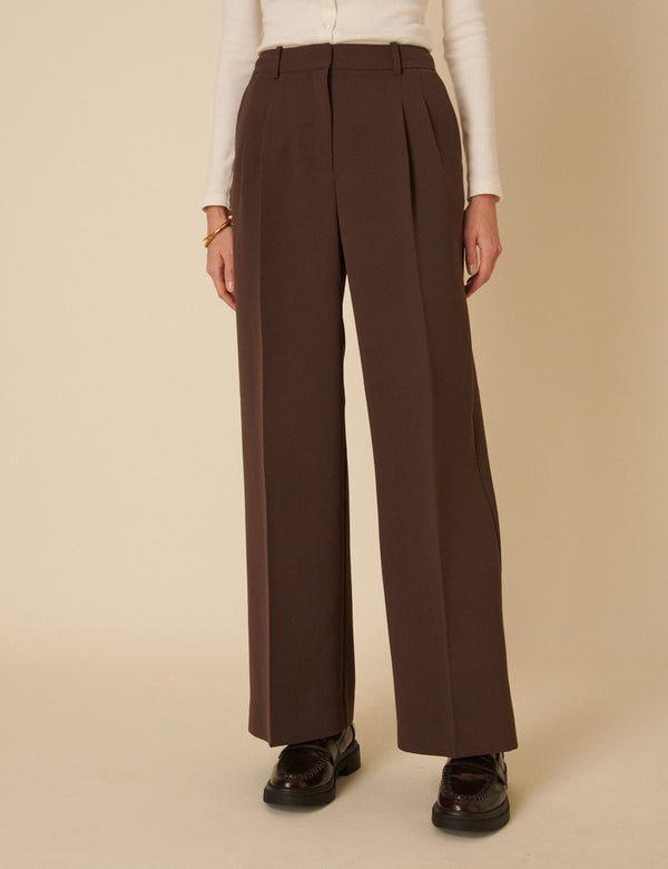 Nobody’s Child Chocolate Brown Jax Tailored Crepe Trousers