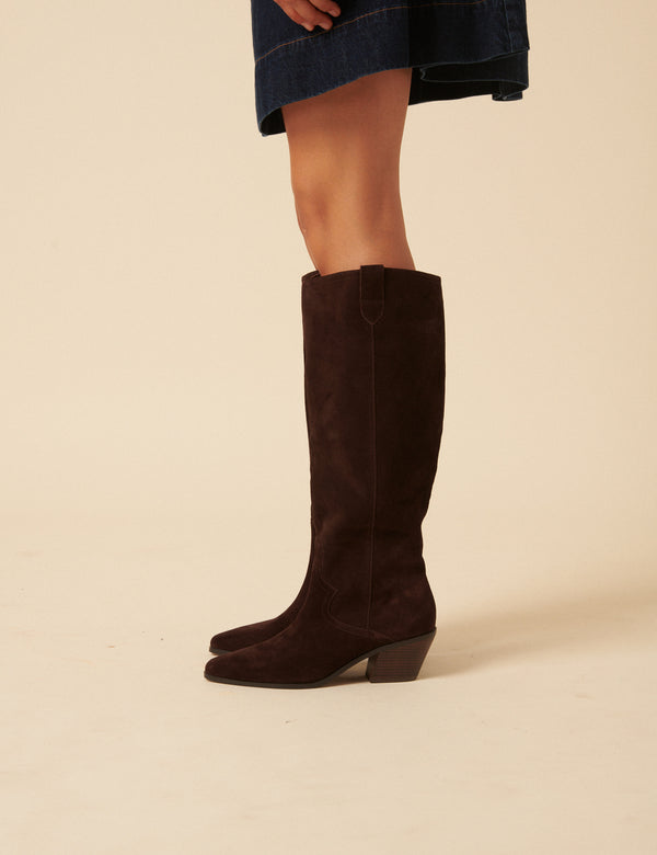 nobody’s child Chocolate Brown Suede Western Knee High Boots