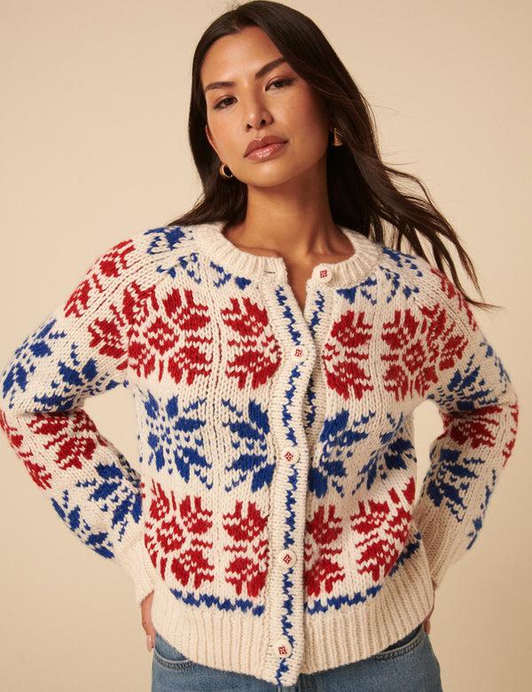 Nobody’s Child Cream Fair Isle Chunky Knit Cardigan
