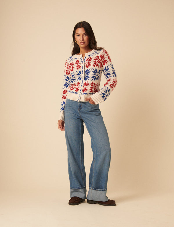 Nobody’s Child Cream Fair Isle Chunky Knit Cardigan