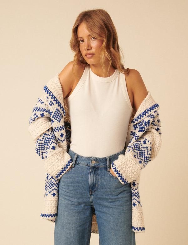 Nobody’s Child Cream Fair Isle Chunky Knit Cardigan