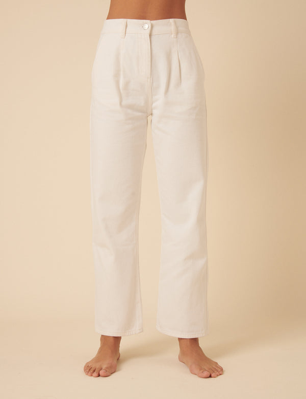 nobody’s child Cream High Rise Pleated Straight Leg Jeans