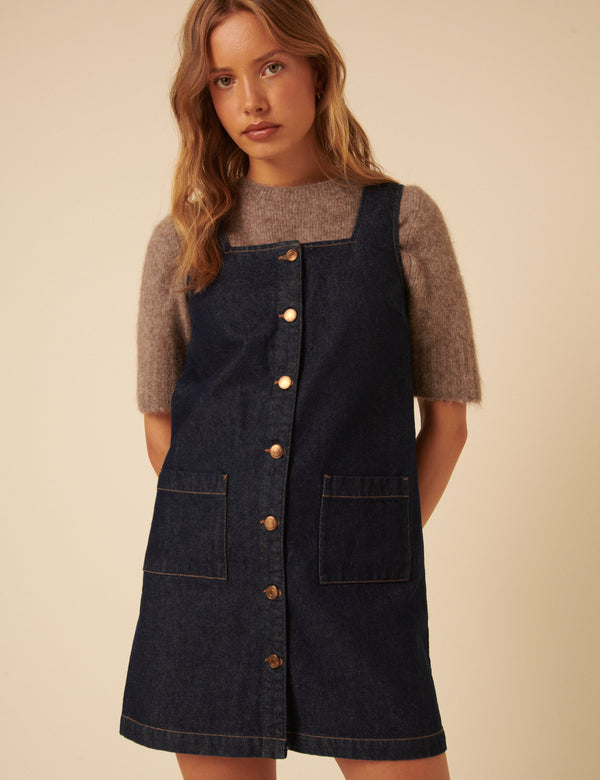 Nobody’s Child Dark Blue Denim Danni Pinafore Mini Dress
