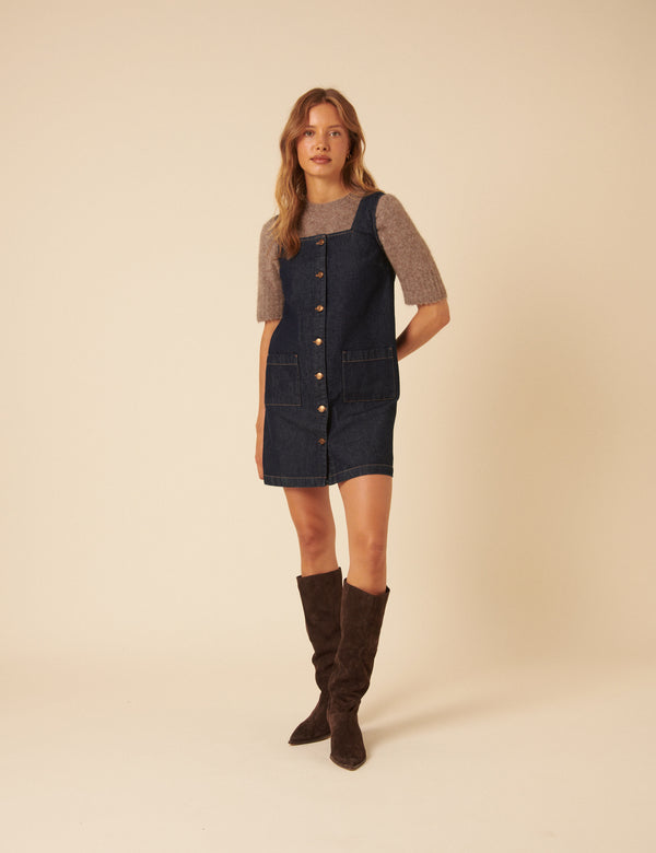 nobody’s child Dark Blue Denim Danni Pinafore Mini Dress