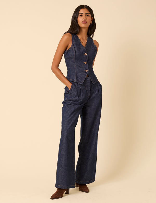 Nobody’s Child Dark Blue High Rise Pleated Tailored Jeans
