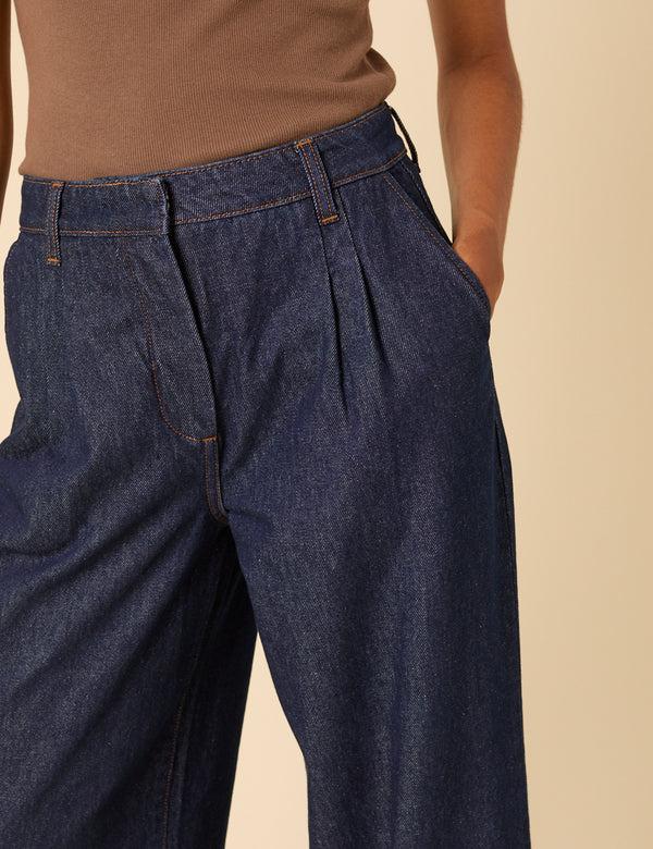 Nobody’s Child Dark Blue High Rise Pleated Tailored Jeans