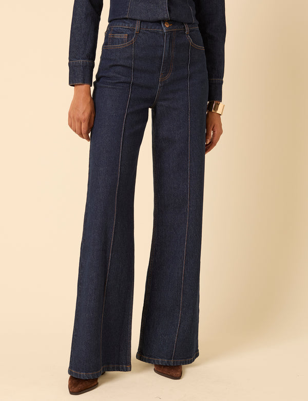 Nobody’s Child Dark Blue High Rise Stretch Wide Leg Jeans