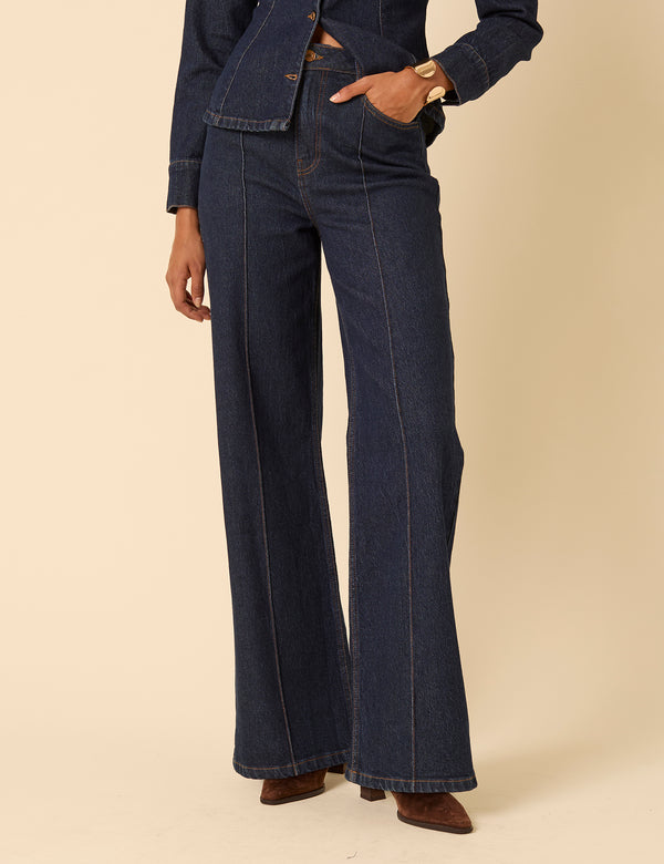 Nobody’s Child Dark Blue High Rise Stretch Wide Leg Jeans