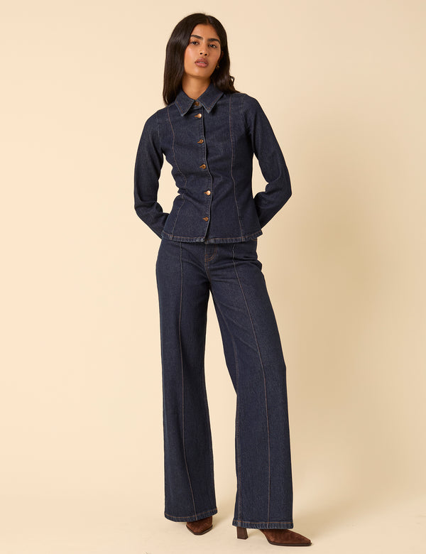 nobody’s child Dark Blue High Rise Stretch Wide Leg Jeans