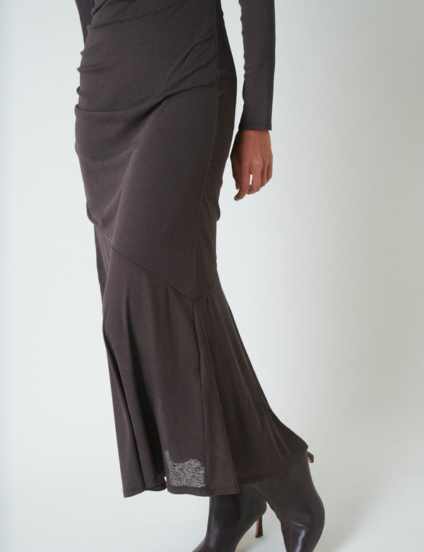 Nobody’s Child Dark Brown Asymmetrical Tallulah Midi Dress