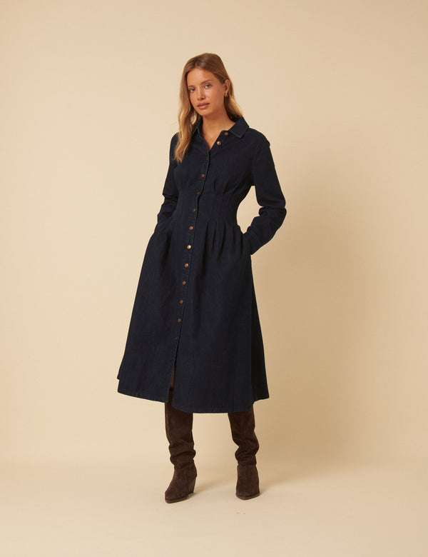 Nobody’s Child Dark Denim Tucked Waist Kinsley Shirt Dress