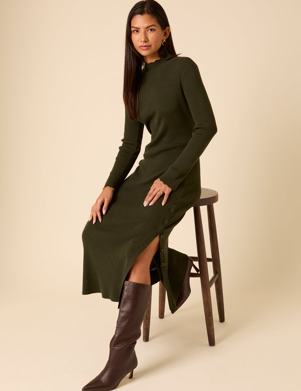 Nobody’s Child Dark Green Knitted Long Sleeve Midi Dress