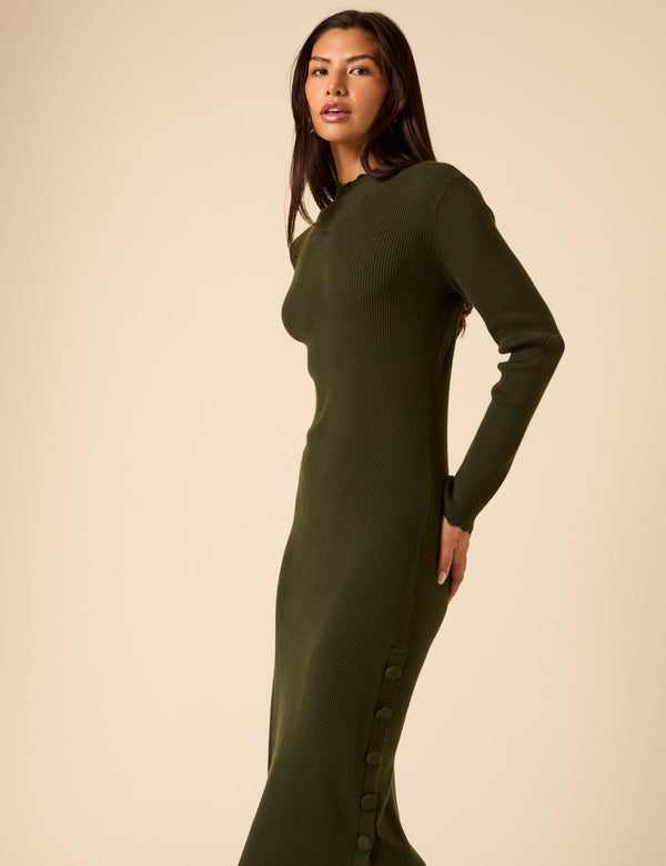Nobody’s Child Dark Green Knitted Long Sleeve Midi Dress