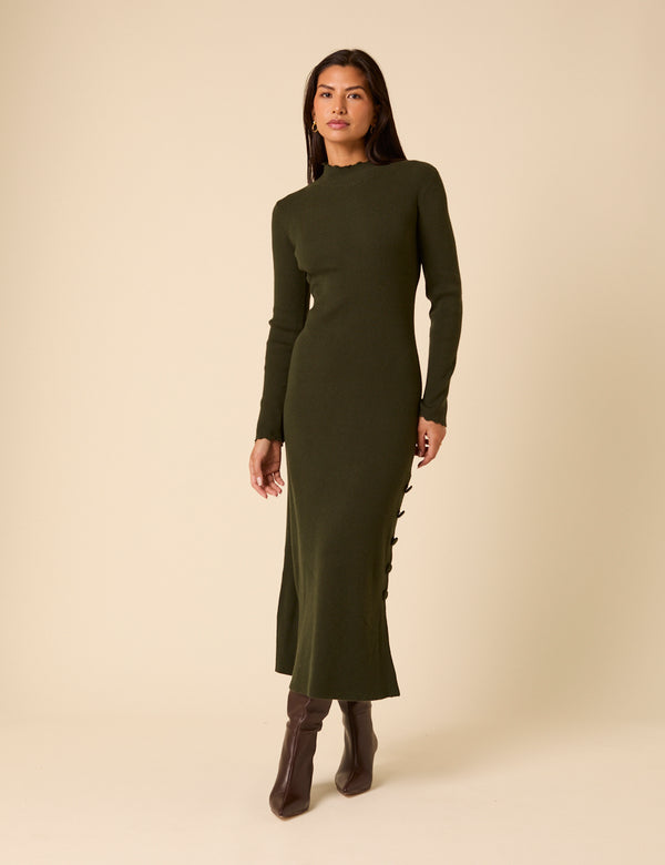 nobody’s child Dark Green Knitted Long Sleeve Midi Dress