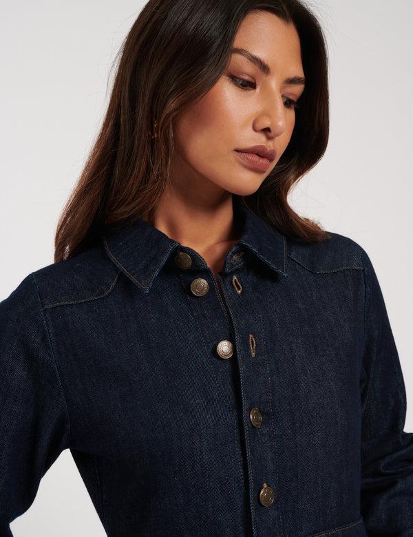 Nobody’s Child Dark Wash Denim Graceland Midi Shirt Dress