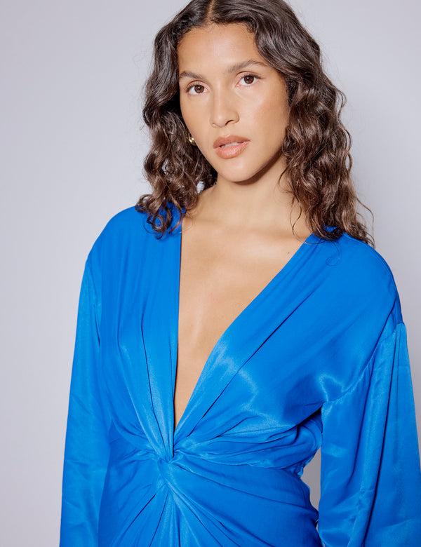 Nobody’s Child Electric Blue Balloon Sleeve Adina Midi Dress