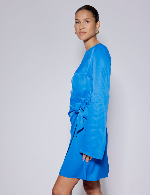 Nobody’s Child Electric Blue Satin Bow Tie Blair Mini Dress